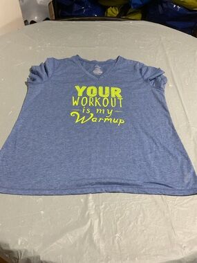 Blue Graphic Workout Tee with Neon Yellow Text 1037